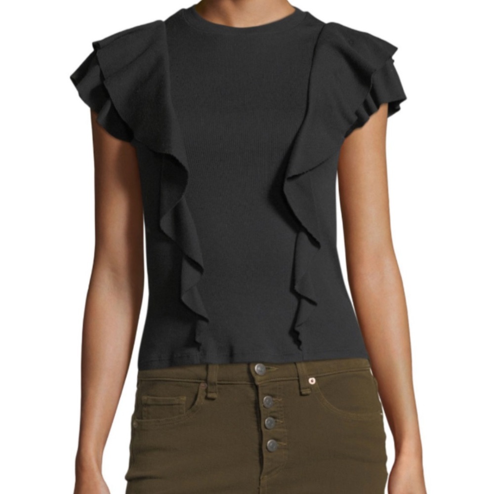 Black Veronica Beard bea short sleeve crewneck ruffle tee